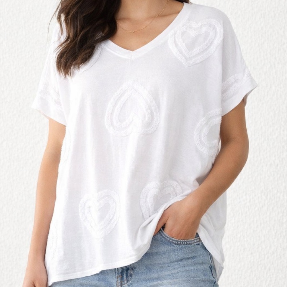 Heart Tee XXXL Top New Collection White Short Sleeve Made in Italy